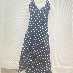 Jones New York Navy Polka Dot Midi Dress
